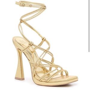 J.Lo gold lace up sandal chunky heel